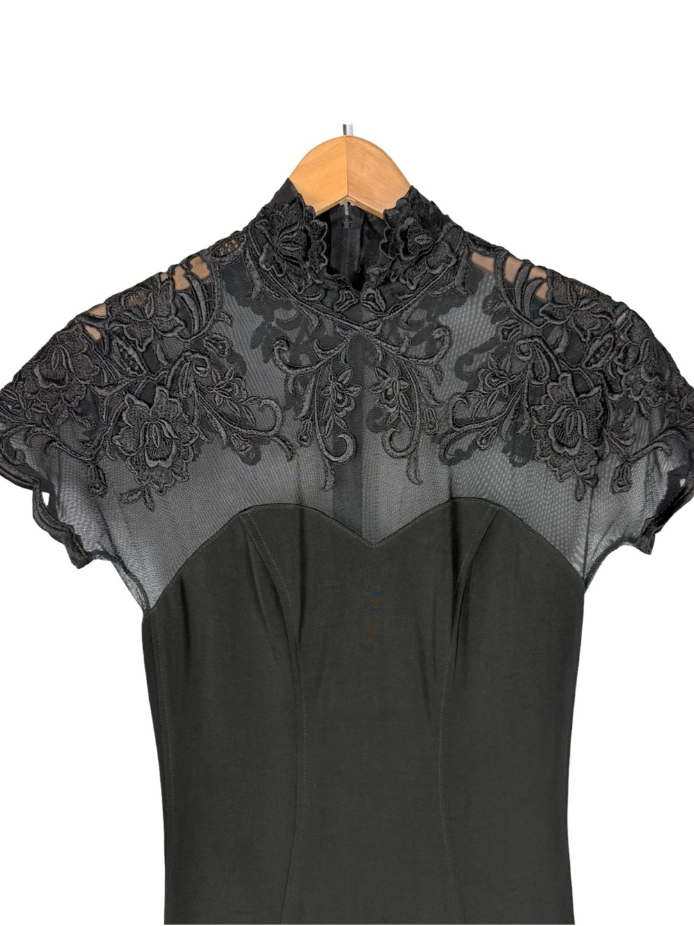Tadashi Shoji vintage 80s 90s Lace Sweetheart Neckline Black Maxi Dress S - Picture 3 of 8